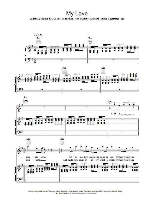 Justin Timberlake My Love sheet music notes and chords arranged for Piano, Vocal & Guitar Chords