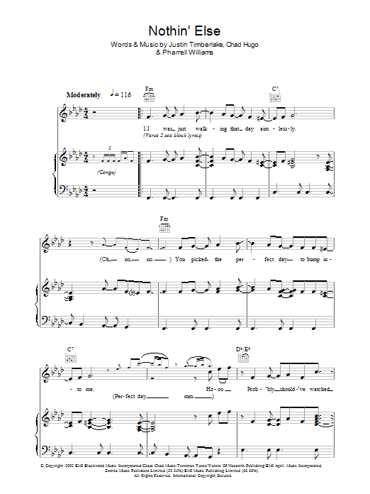 Justin Timberlake Nothin' Else sheet music notes and chords arranged for Piano, Vocal & Guitar Chords