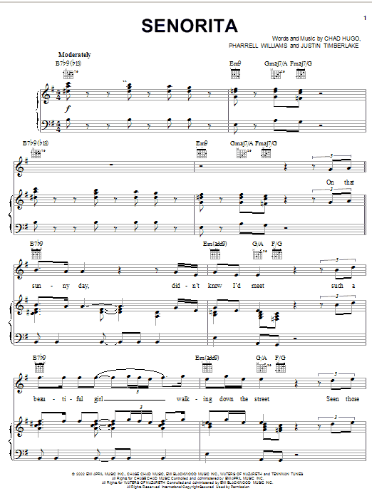 Justin Timberlake Señorita sheet music notes and chords arranged for Piano, Vocal & Guitar Chords (Right-Hand Melody)