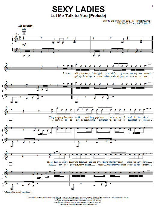 Justin Timberlake Sexy Ladies (Let Me Talk To You Prelude) sheet music notes and chords arranged for Piano, Vocal & Guitar Chords (Right-Hand Melody)