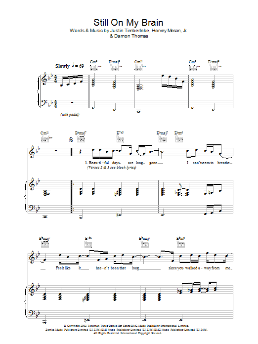 Justin Timberlake Still On My Brain sheet music notes and chords arranged for Piano, Vocal & Guitar Chords