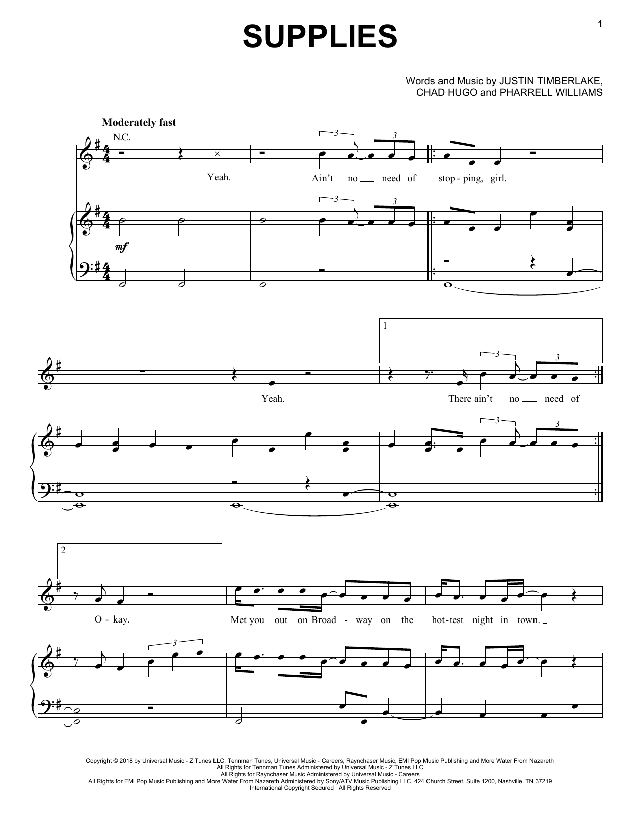 Justin Timberlake Supplies sheet music notes and chords arranged for Piano, Vocal & Guitar Chords (Right-Hand Melody)