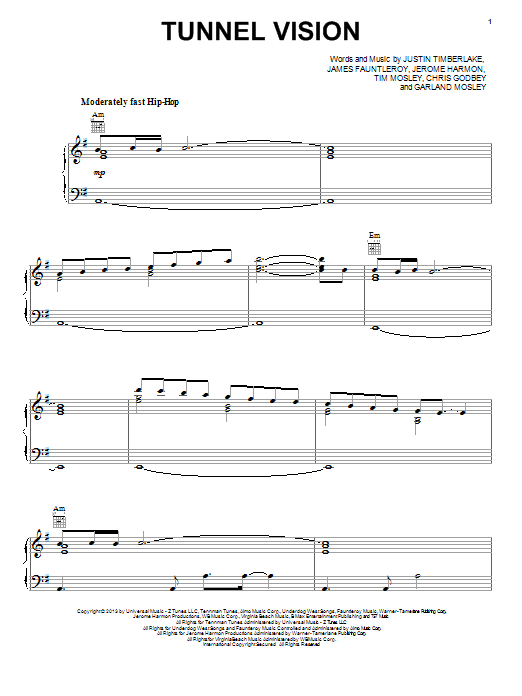 Justin Timberlake Tunnel Vision sheet music notes and chords arranged for Piano, Vocal & Guitar Chords (Right-Hand Melody)