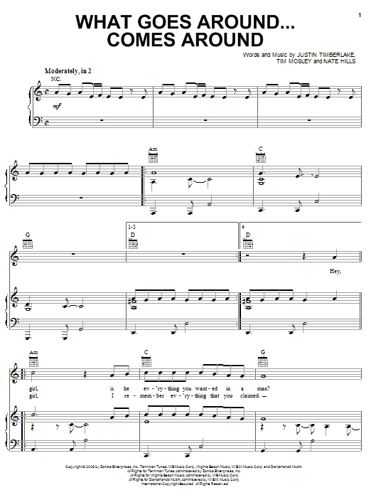 Justin Timberlake What Goes Around...Comes Around Interlude sheet music notes and chords arranged for Piano, Vocal & Guitar Chords (Right-Hand Melody)