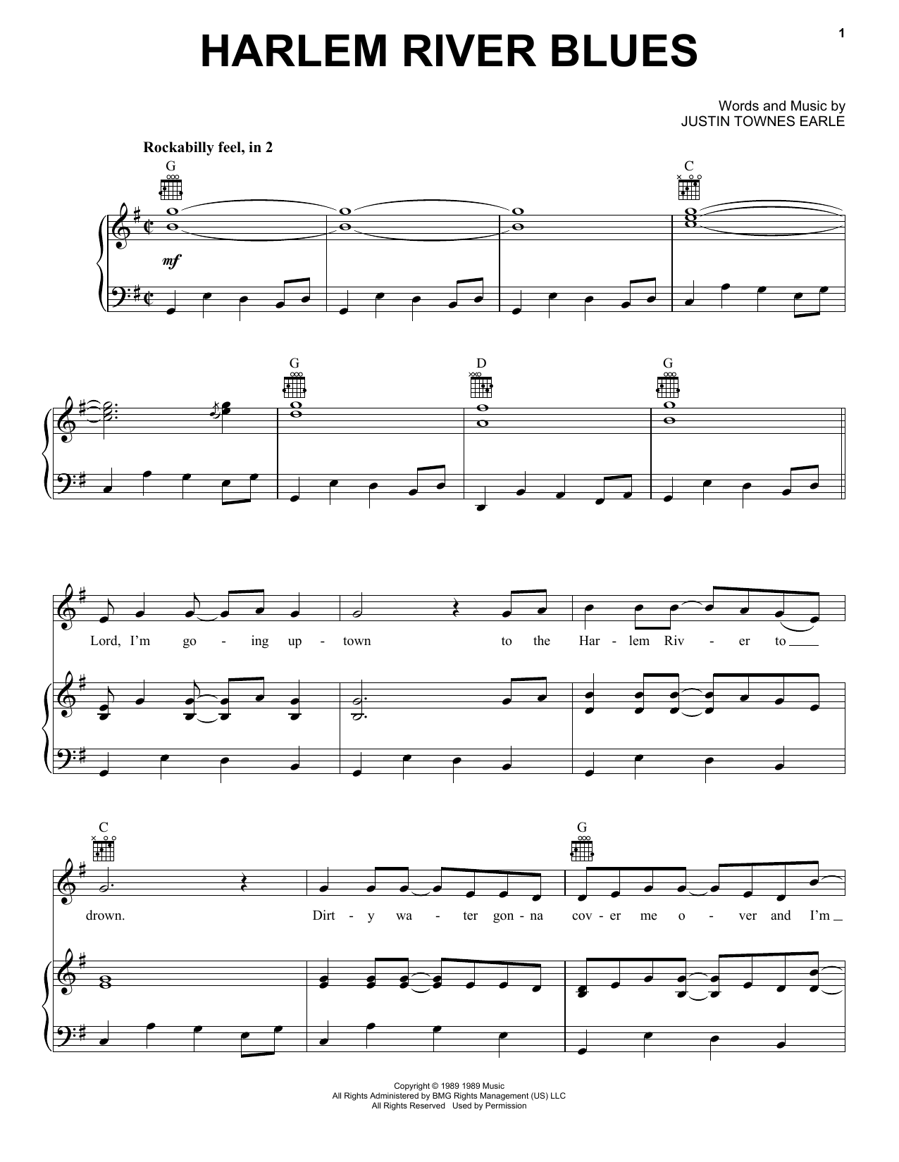 Justin Townes Earle Harlem River Blues sheet music notes and chords arranged for Piano, Vocal & Guitar Chords (Right-Hand Melody)