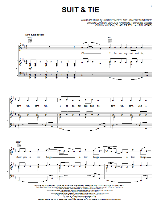 Justin Timberlake Suit & Tie sheet music notes and chords arranged for Piano, Vocal & Guitar Chords (Right-Hand Melody)