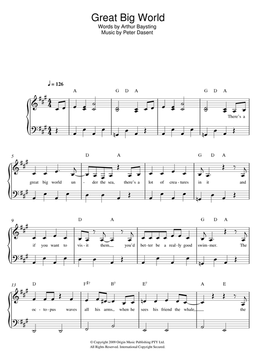 Justine Clarke Great Big World sheet music notes and chords arranged for Beginner Piano