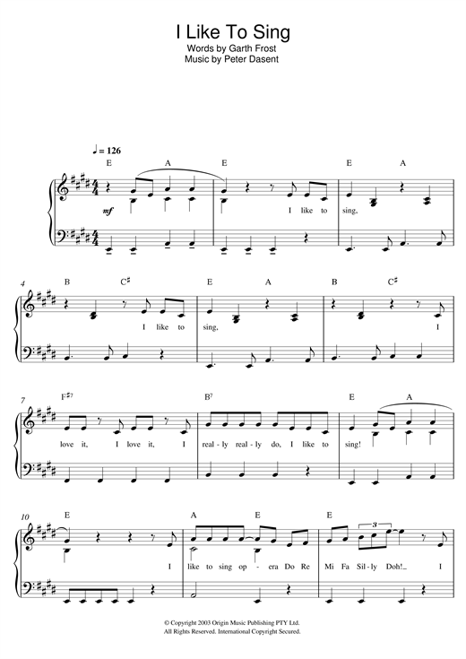 Justine Clarke I Like To Sing sheet music notes and chords arranged for Beginner Piano
