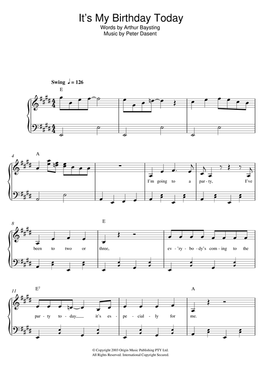Justine Clarke It's My Birthday Today sheet music notes and chords arranged for Beginner Piano