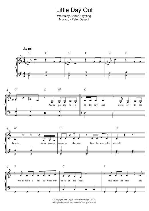 Justine Clarke Little Day Out sheet music notes and chords arranged for Beginner Piano