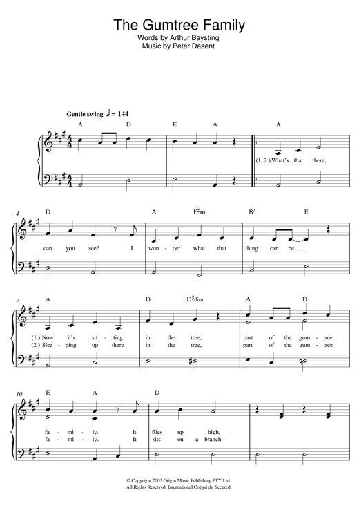 Justine Clarke The Gumtree Family sheet music notes and chords arranged for Beginner Piano