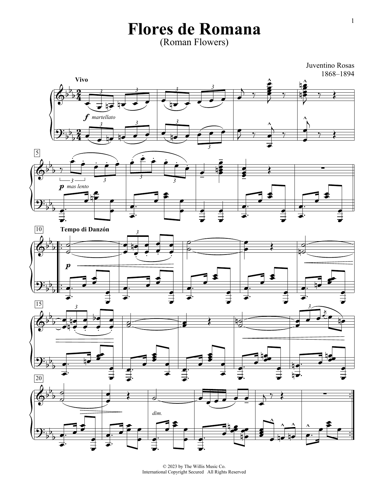Juventino Rosas Flores De Romana sheet music notes and chords arranged for Educational Piano