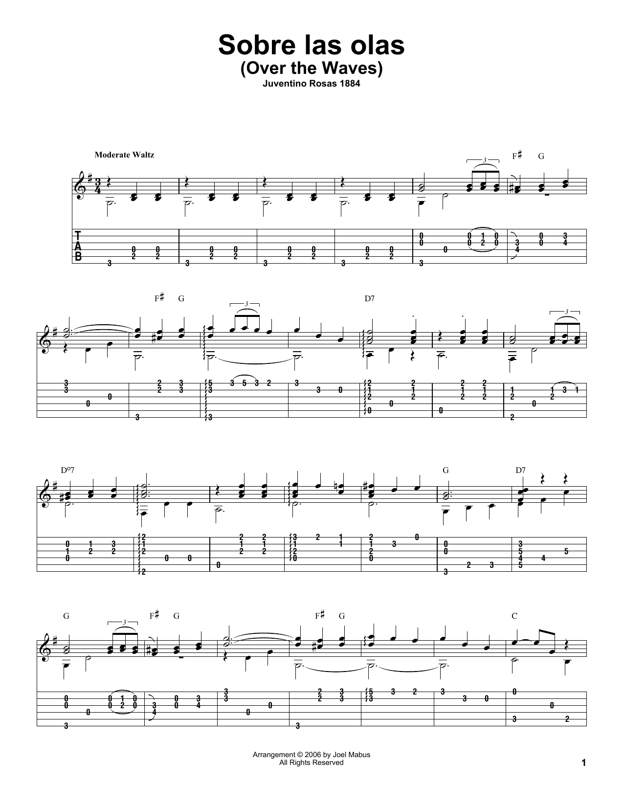 Juventino Rosas Over The Waves (arr. Joel Mabus) sheet music notes and chords arranged for Solo Guitar