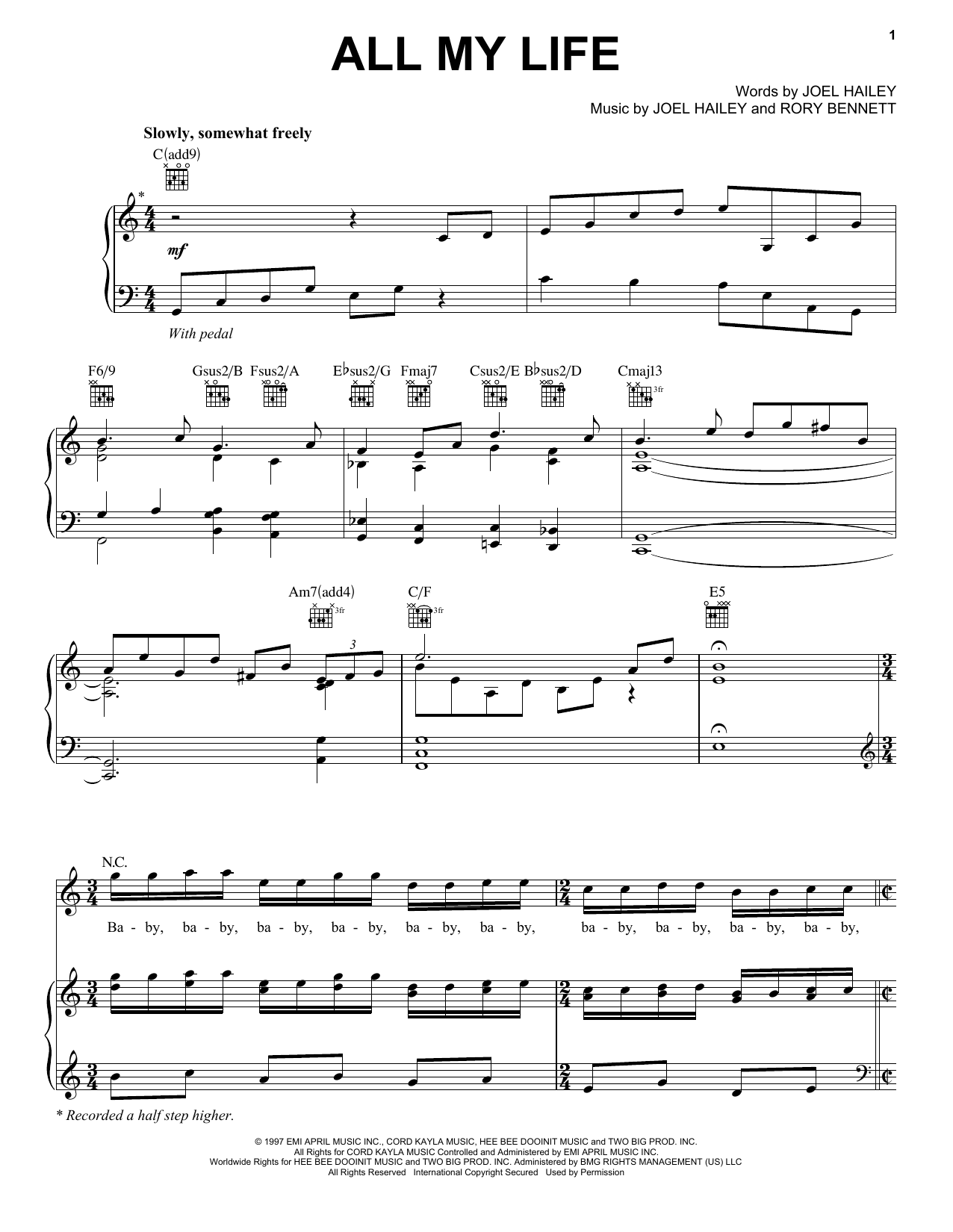 K-Ci & JoJo All My Life sheet music notes and chords arranged for Piano, Vocal & Guitar Chords (Right-Hand Melody)