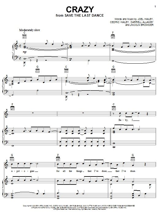 K-Ci & JoJo Crazy sheet music notes and chords arranged for Piano, Vocal & Guitar Chords (Right-Hand Melody)