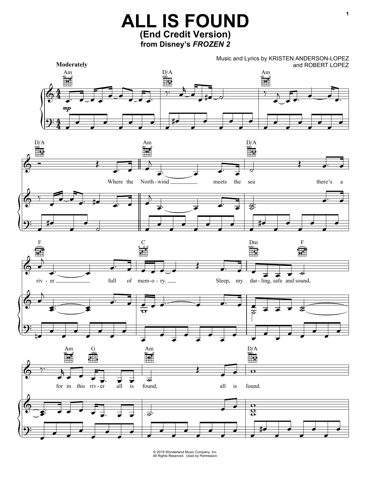 Kacey Musgraves All Is Found (from Disney's Frozen 2) (End Credit Version) sheet music notes and chords arranged for Piano, Vocal & Guitar Chords (Right-Hand Melody)