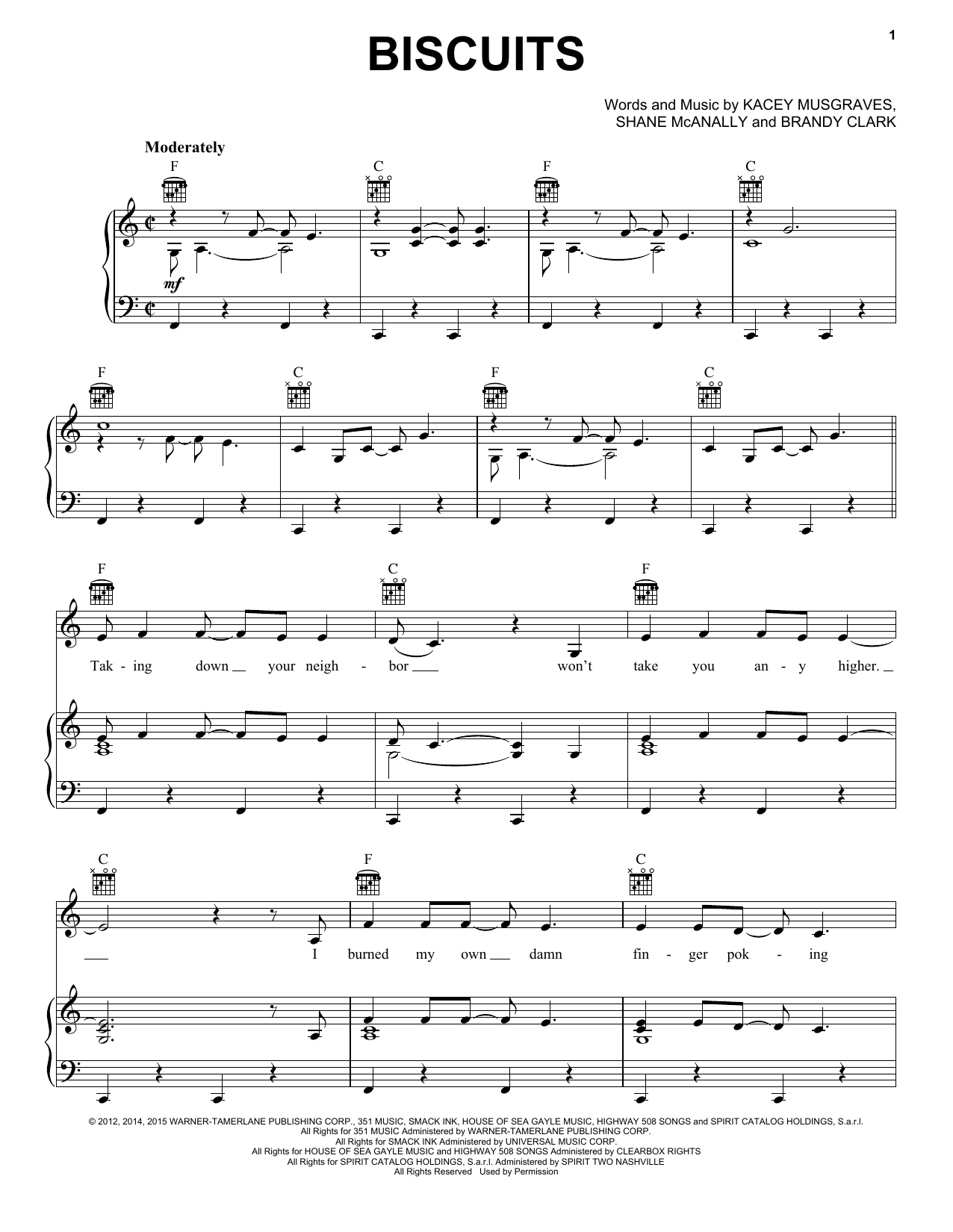 Kacey Musgraves Biscuits sheet music notes and chords arranged for Very Easy Piano