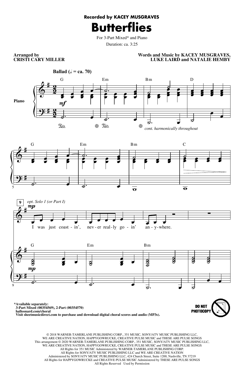 Kacey Musgraves Butterflies (arr. Cristi Cary Miller) sheet music notes and chords arranged for 2-Part Choir