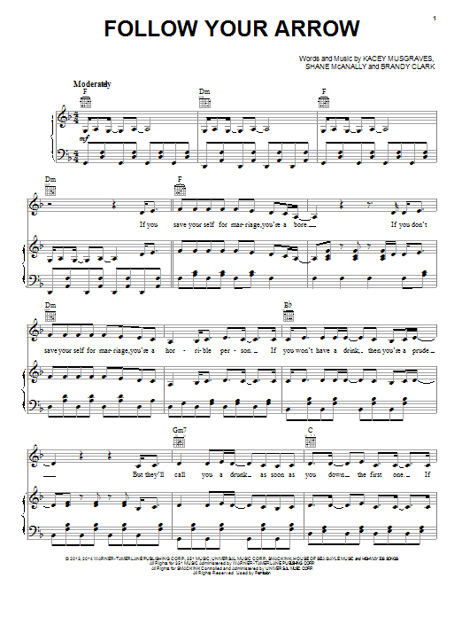 Kacey Musgraves Follow Your Arrow sheet music notes and chords arranged for Piano, Vocal & Guitar Chords (Right-Hand Melody)