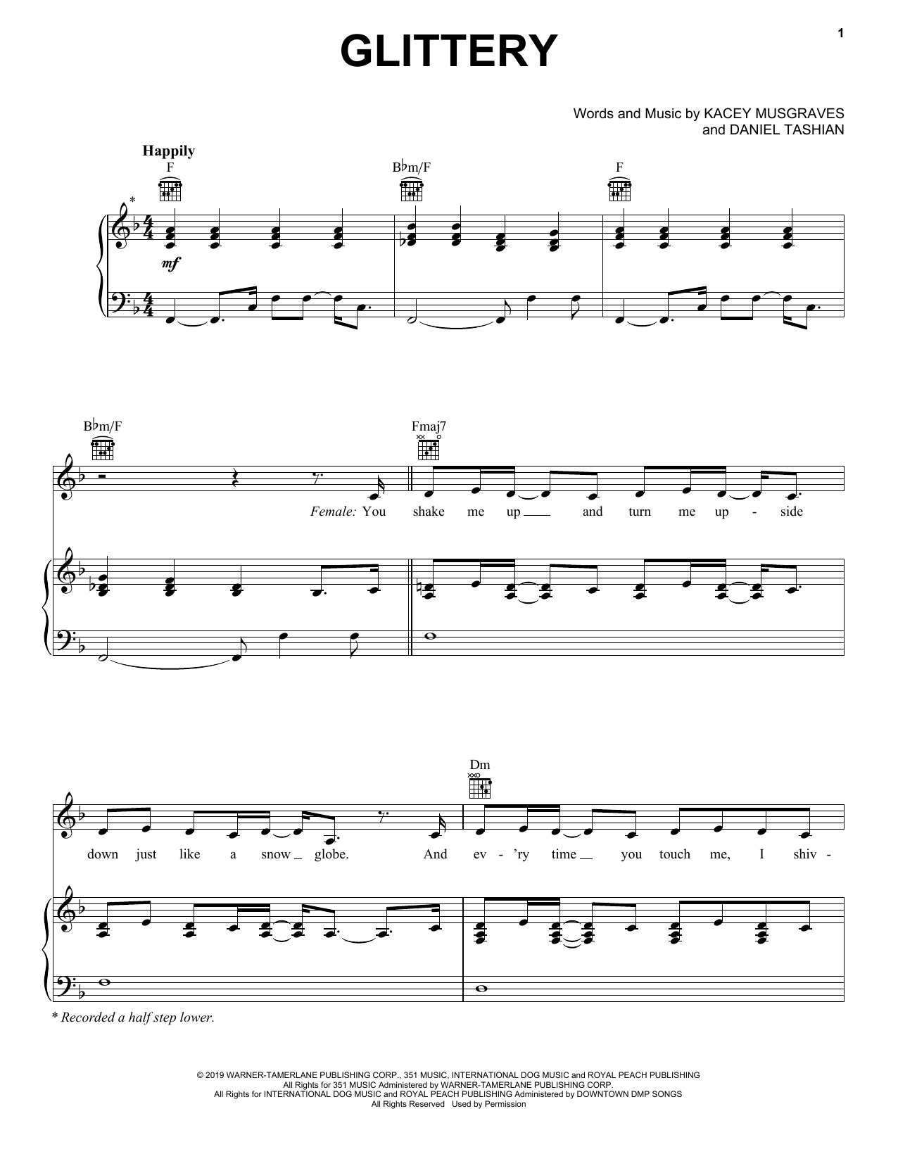 Kacey Musgraves Glittery (feat. Troye Sivan) sheet music notes and chords arranged for Piano, Vocal & Guitar Chords (Right-Hand Melody)