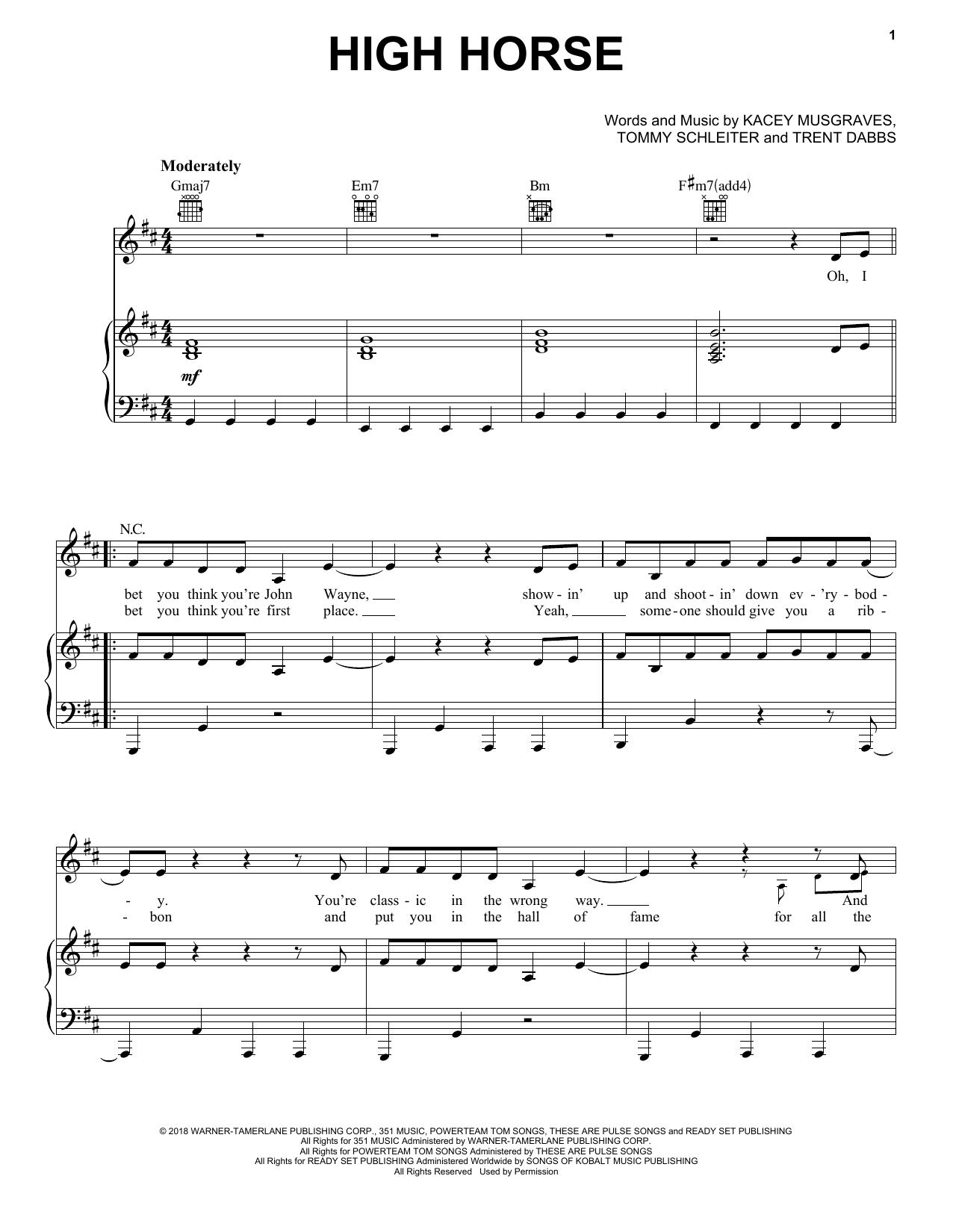 Kacey Musgraves High Horse sheet music notes and chords arranged for Piano, Vocal & Guitar Chords (Right-Hand Melody)
