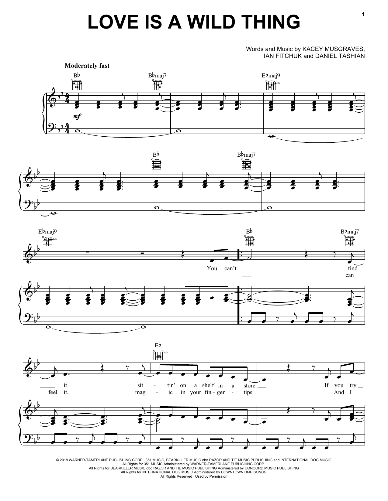 Kacey Musgraves Love Is A Wild Thing sheet music notes and chords arranged for Easy Piano