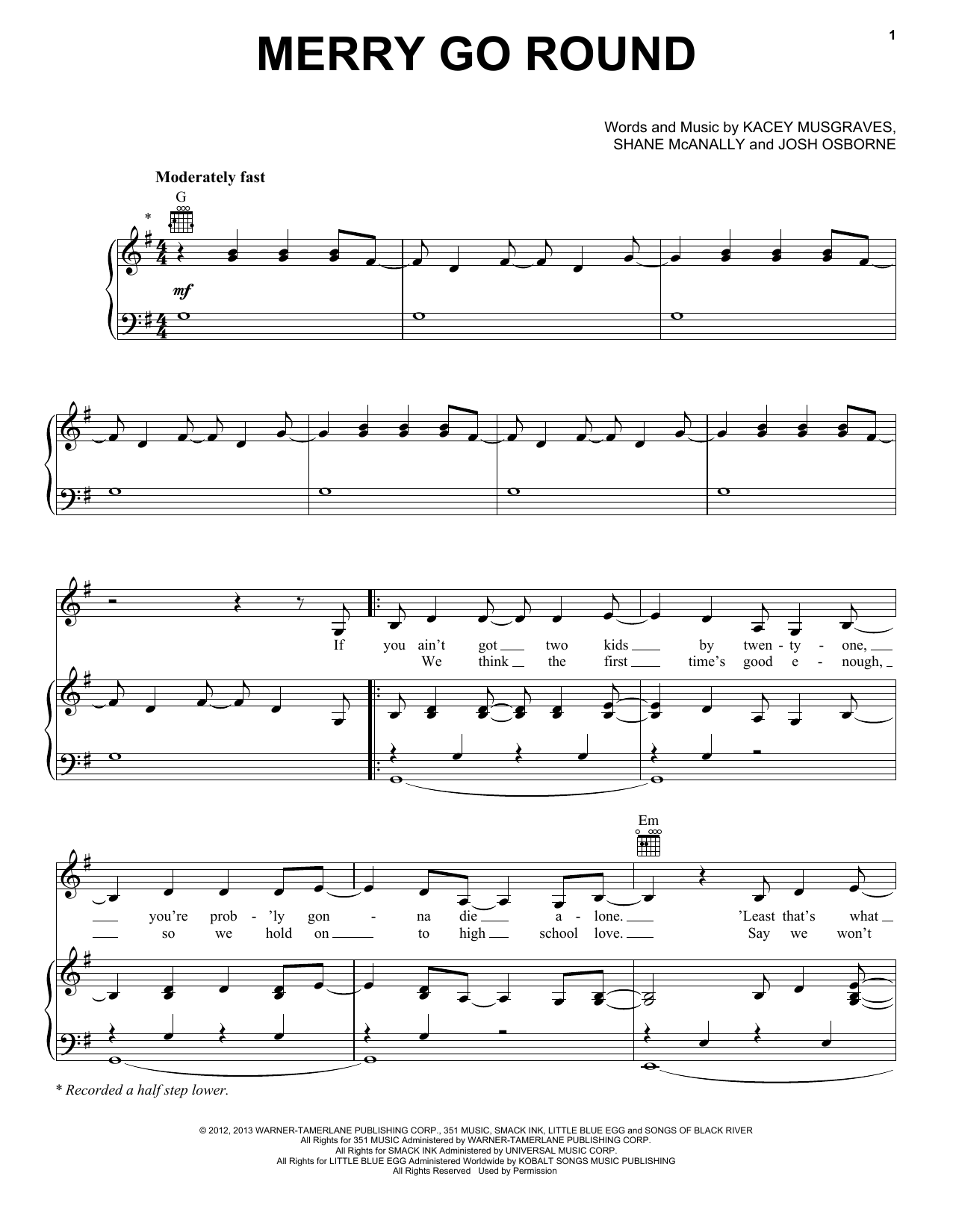 Kacey Musgraves Merry Go Round sheet music notes and chords arranged for Piano, Vocal & Guitar Chords (Right-Hand Melody)