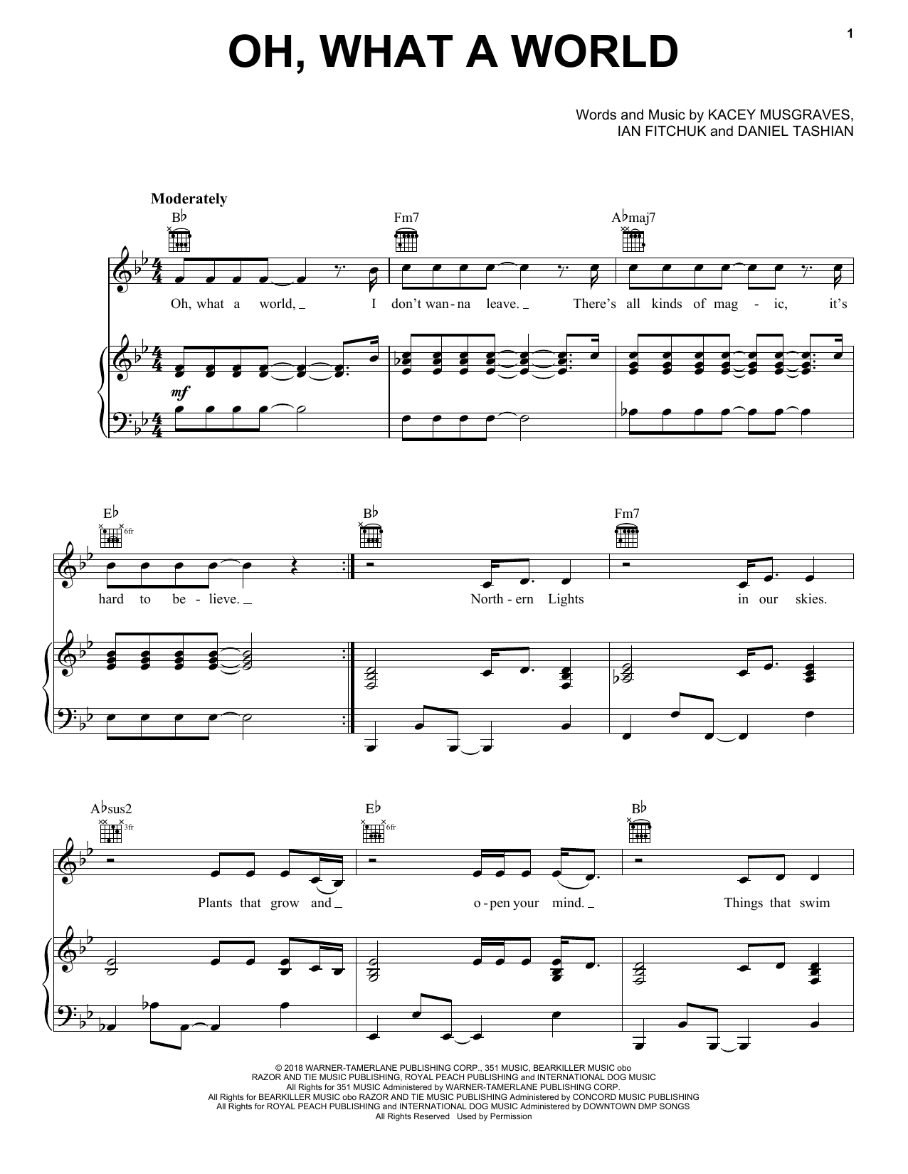 Kacey Musgraves Oh, What A World sheet music notes and chords arranged for Piano, Vocal & Guitar Chords (Right-Hand Melody)
