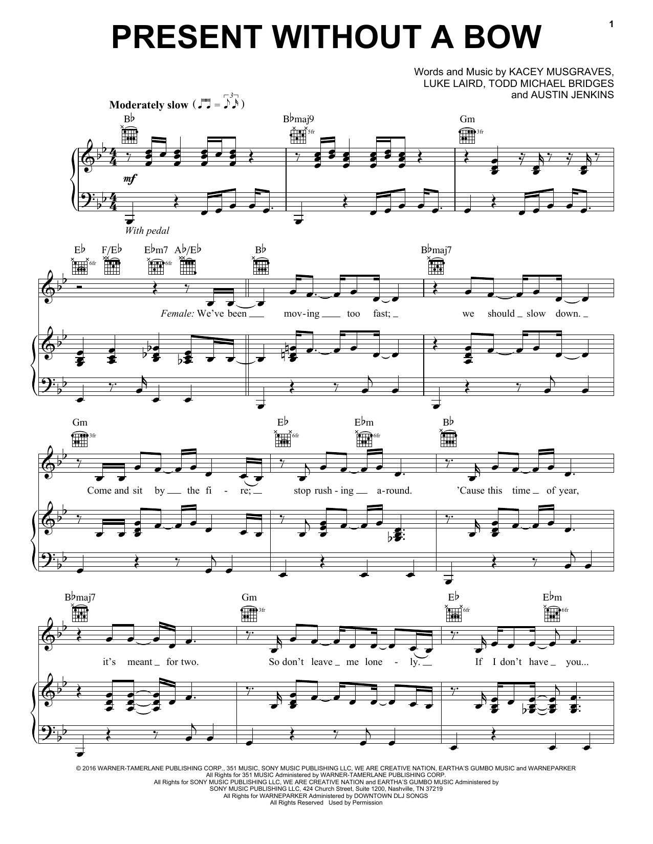Kacey Musgraves Present Without A Bow (feat. Leon Bridges) sheet music notes and chords arranged for Piano, Vocal & Guitar Chords (Right-Hand Melody)
