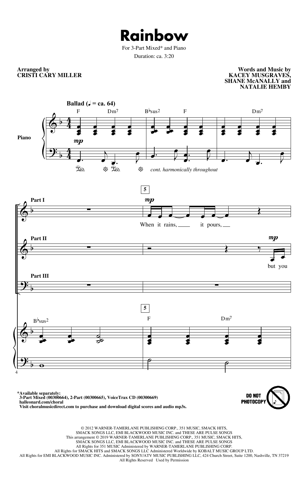 Kacey Musgraves Rainbow (arr. Cristi Cary Miller) sheet music notes and chords arranged for 2-Part Choir