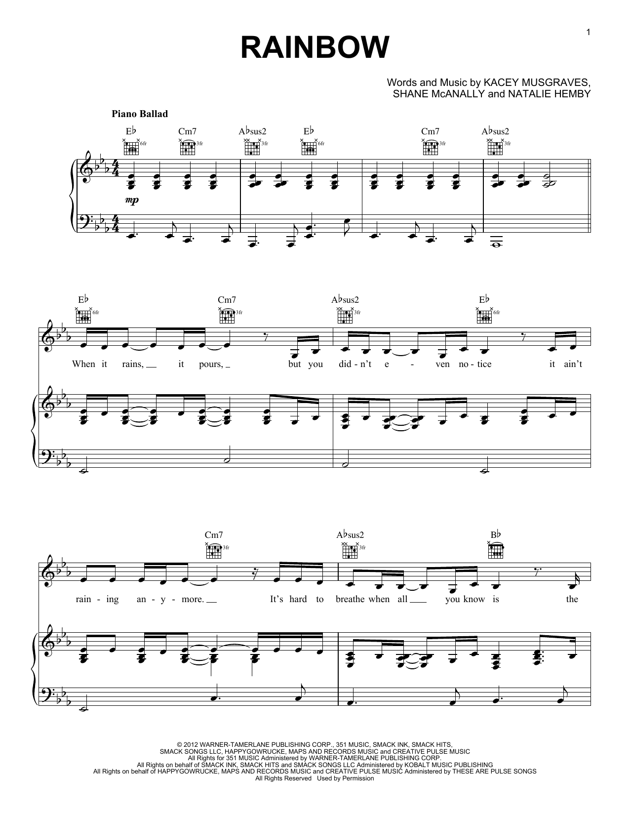 Kacey Musgraves Rainbow sheet music notes and chords arranged for Very Easy Piano