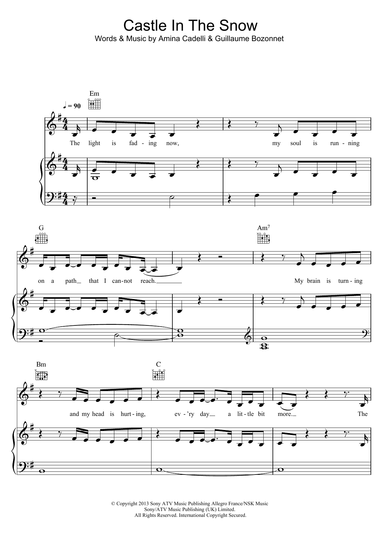Kadebostany Castle In The Snow sheet music notes and chords arranged for Piano, Vocal & Guitar Chords