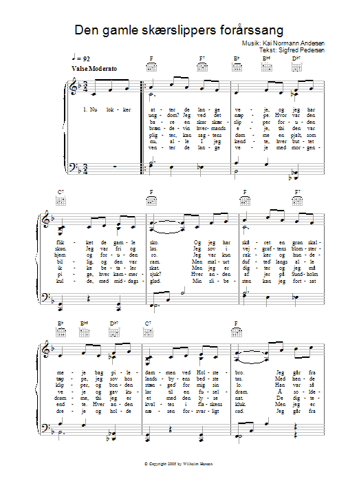 Kai Normann Andersen Den Gamle Skærslippers Forarssang sheet music notes and chords arranged for Piano, Vocal & Guitar Chords