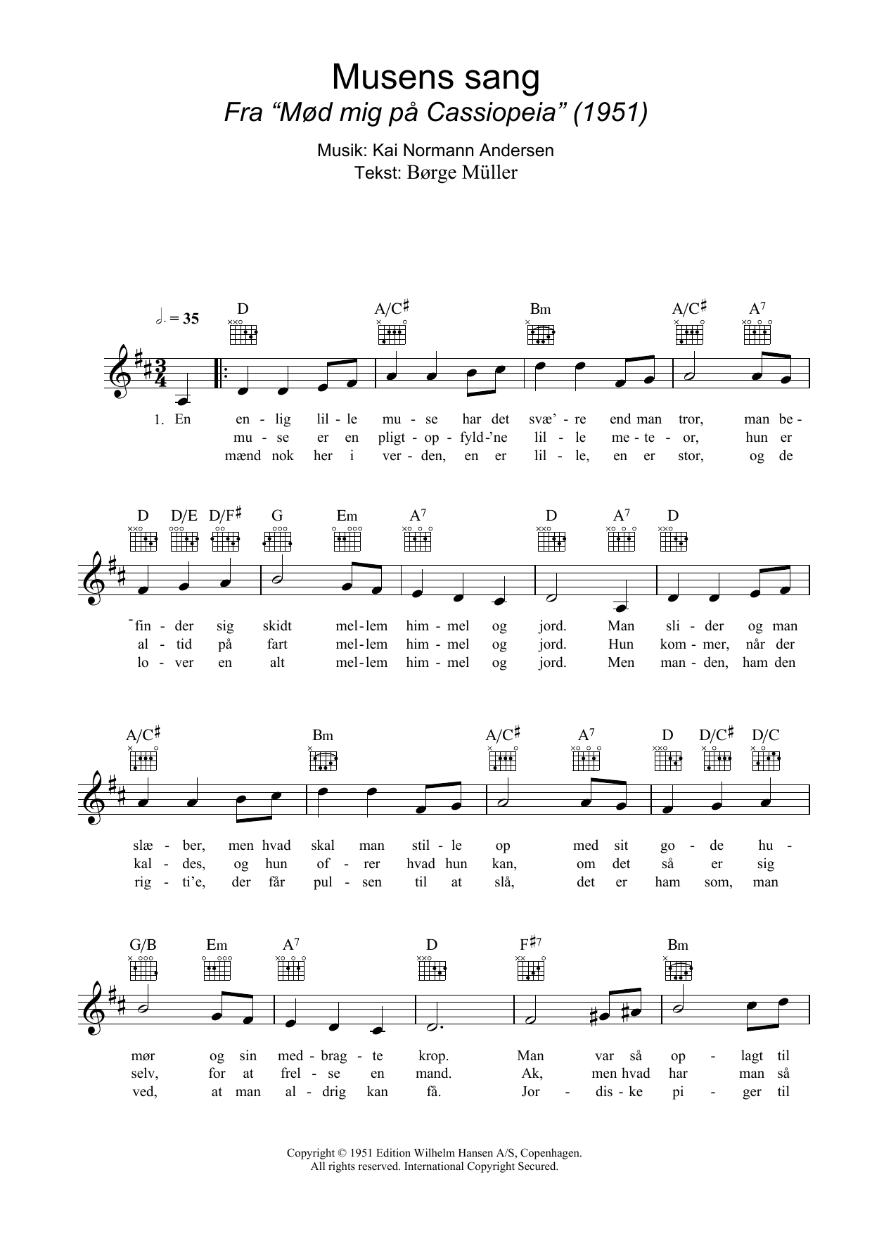 Kai Normann Andersen Musens Sang sheet music notes and chords arranged for Lead Sheet / Fake Book