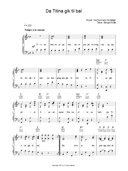 Kai Normann Andersen Da Titina Gik Til Bal sheet music notes and chords. Download Printable PDF.