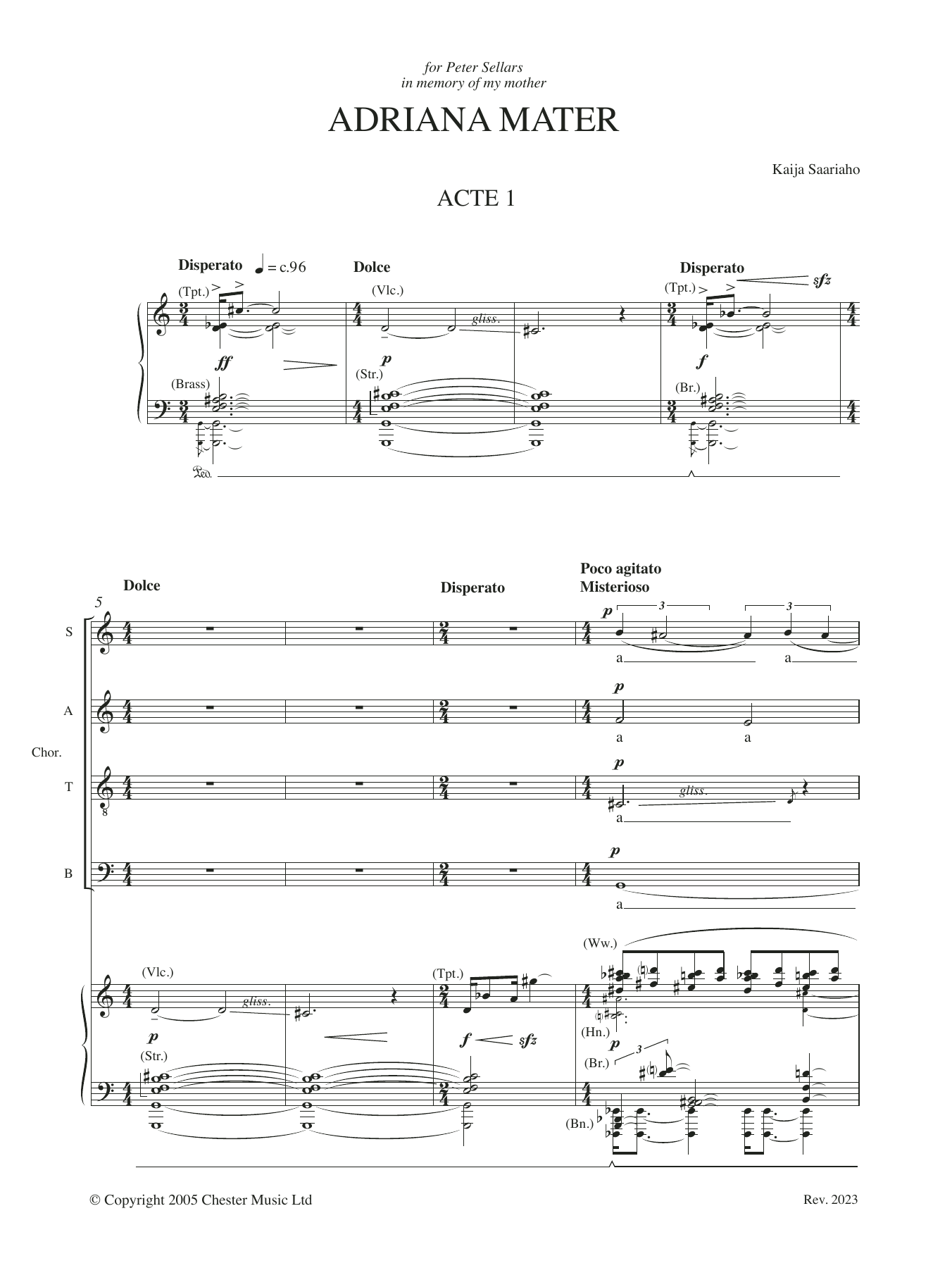Kaija Saariaho Adriana Mater (vocal score) sheet music notes and chords arranged for Choir