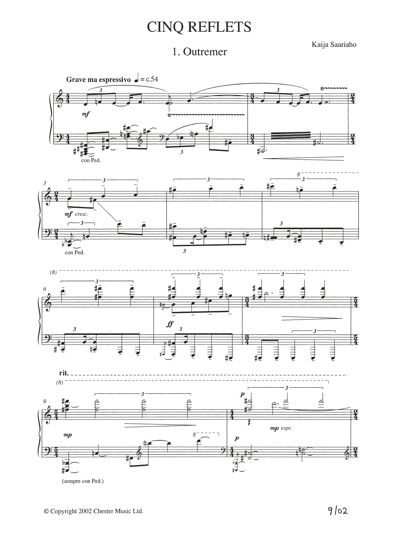 Kaija Saariaho Cinq reflets (vocal score) sheet music notes and chords arranged for Vocal Solo