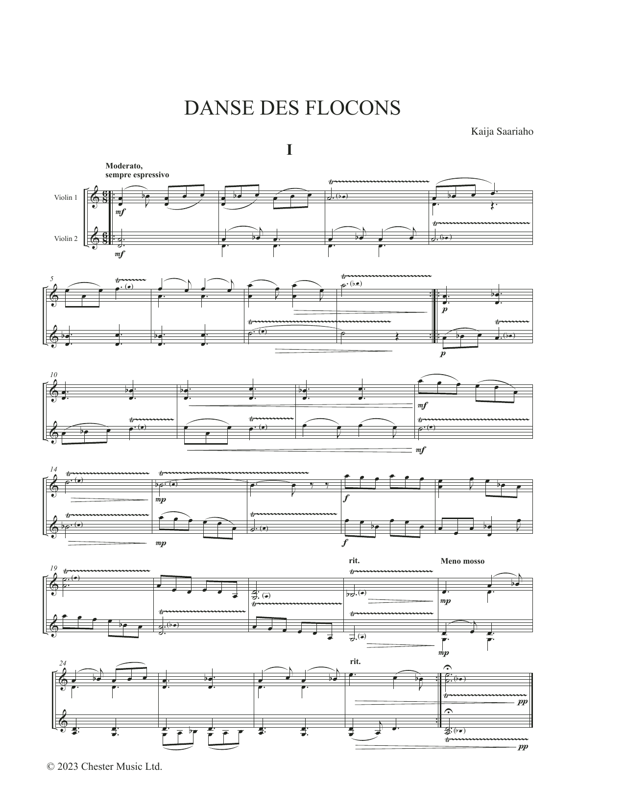 Kaija Saariaho Danse des flocons sheet music notes and chords arranged for Violin Duet