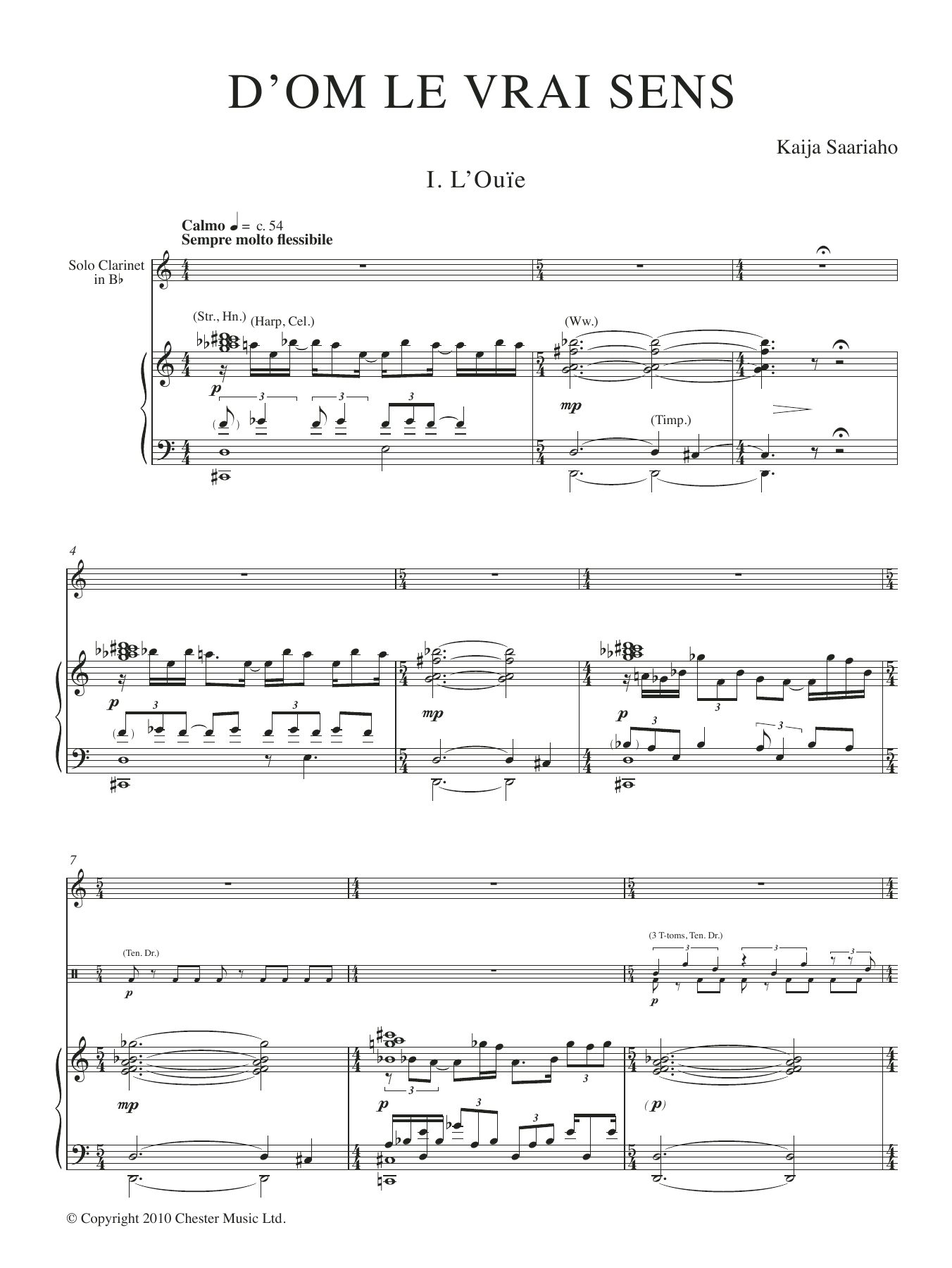 Kaija Saariaho D'OM LE VRAI SENS (piano reduction) sheet music notes and chords arranged for Clarinet and Piano