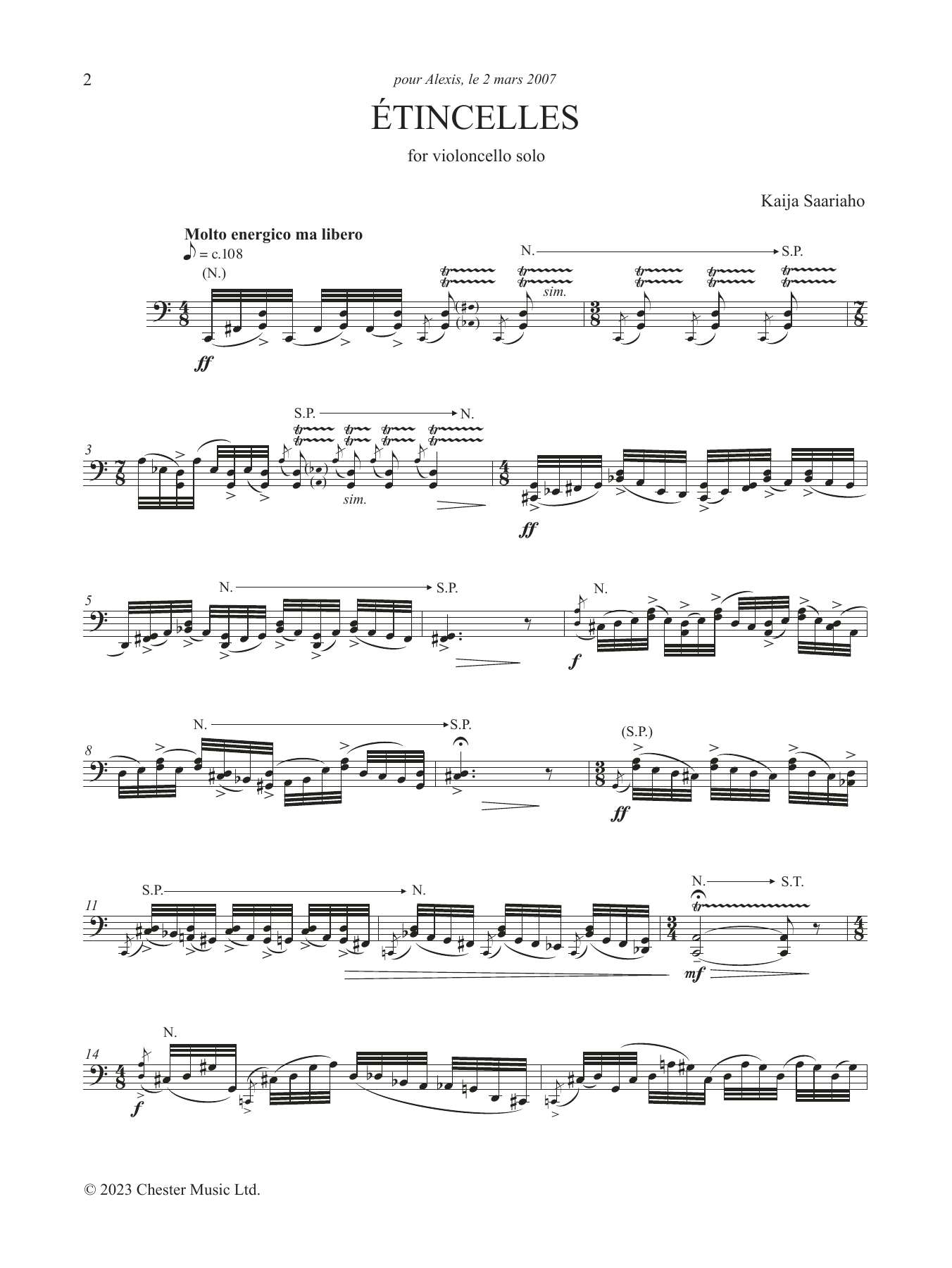 Kaija Saariaho Étincelles sheet music notes and chords arranged for Cello Solo
