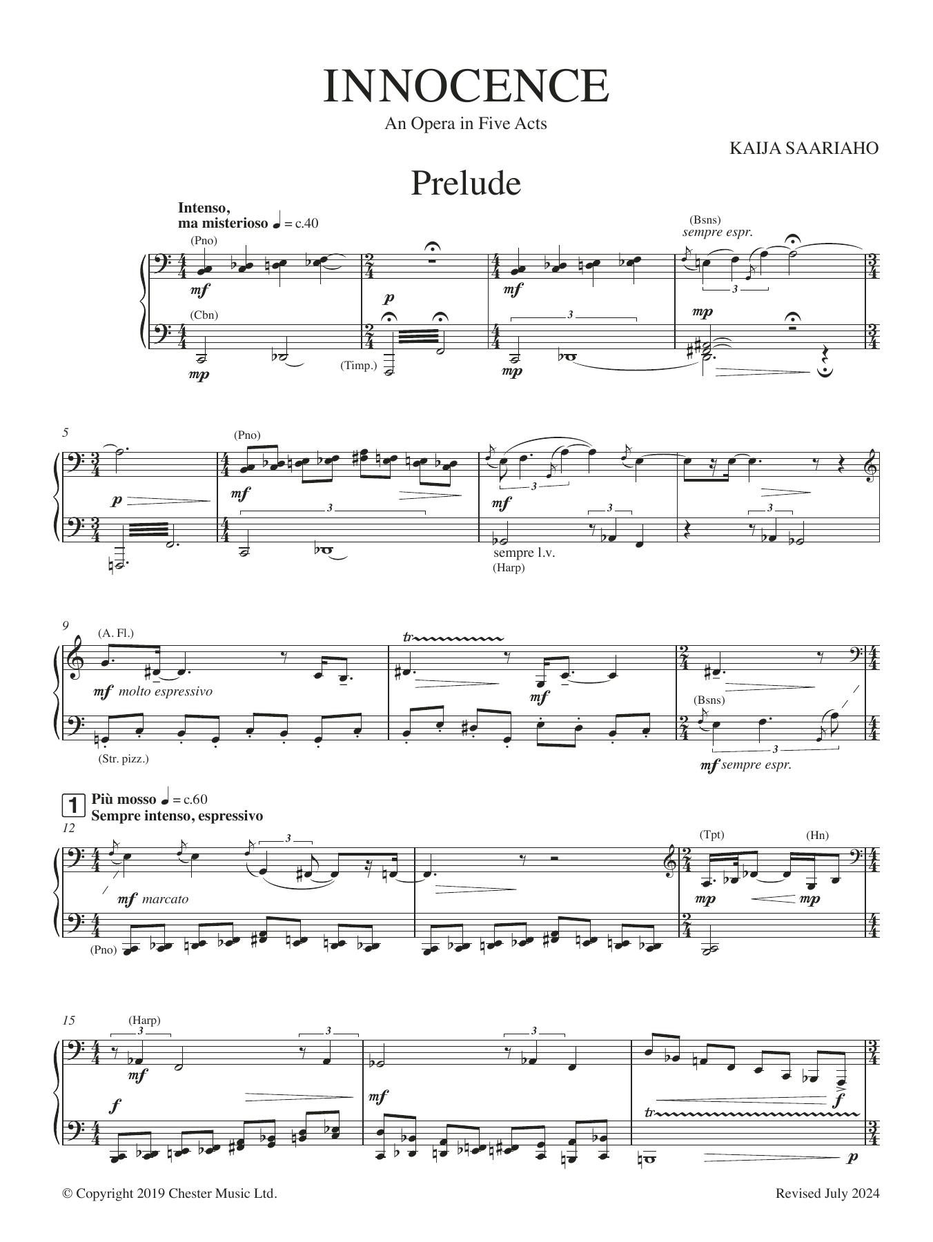 Kaija Saariaho Innocence (Vocal Score) sheet music notes and chords arranged for Choir