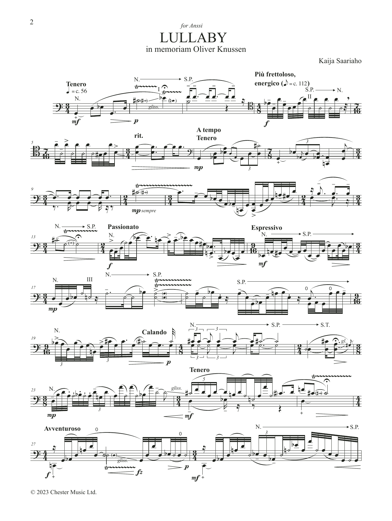 Kaija Saariaho Lullaby sheet music notes and chords arranged for Cello Solo