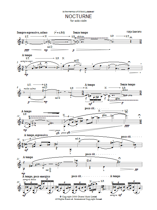 Kaija Saariaho Nocturne sheet music notes and chords arranged for Violin Solo