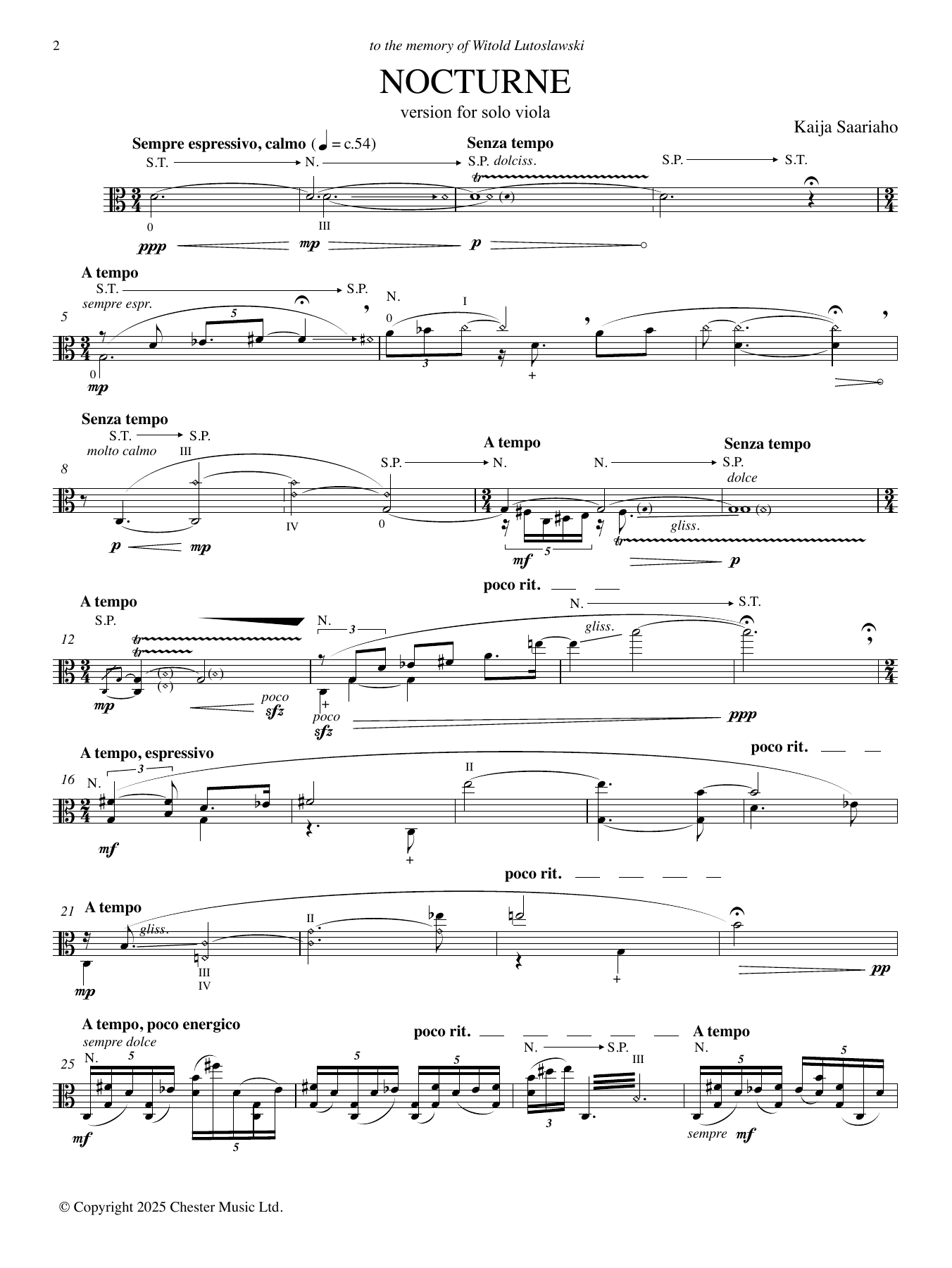Kaija Saariaho Nocturne (version for solo viola) sheet music notes and chords arranged for Viola Solo