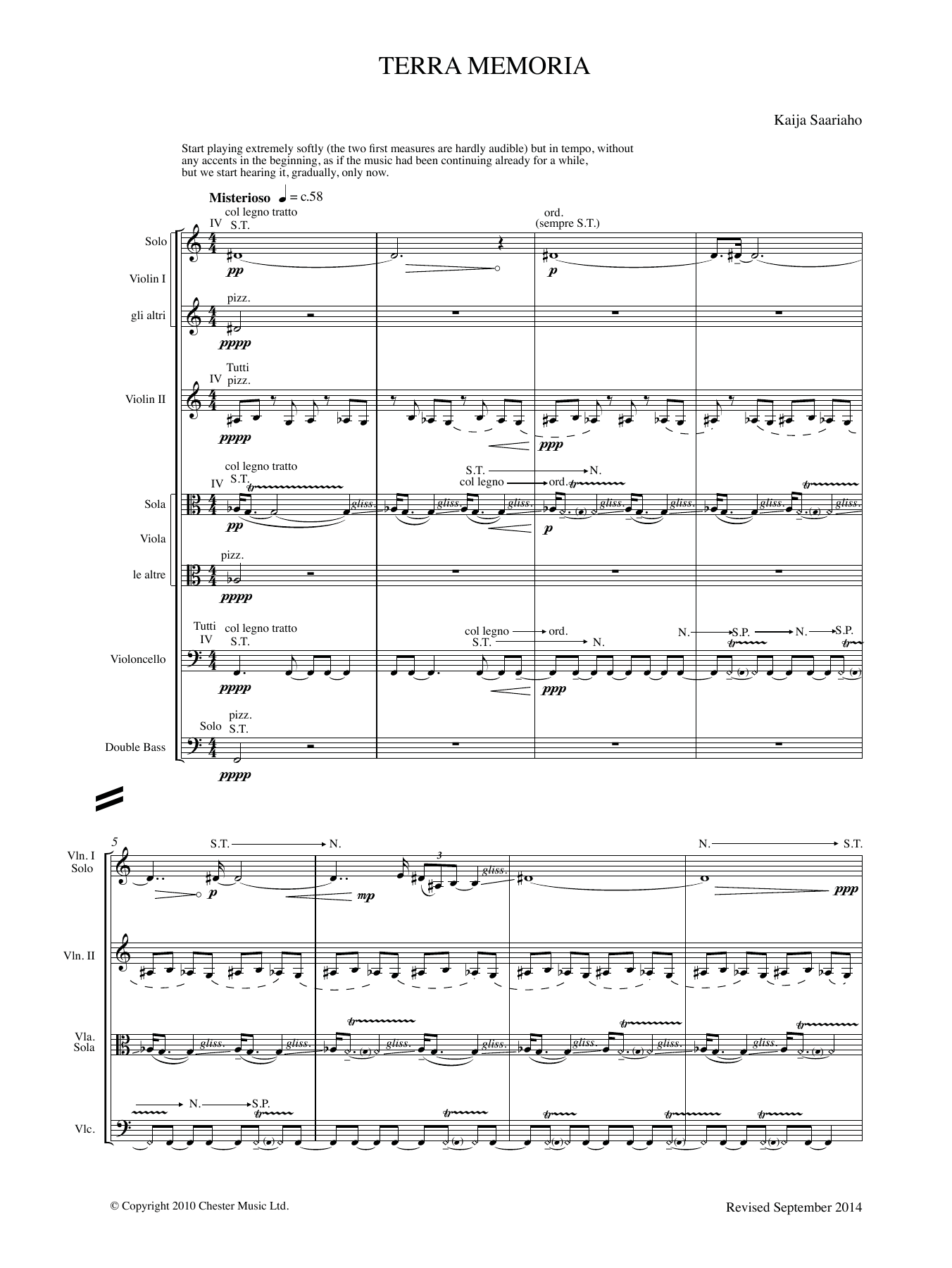 Kaija Saariaho Terra Memoria sheet music notes and chords arranged for String Ensemble