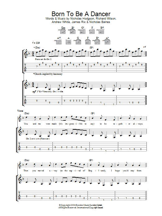 Kaiser Chiefs Born To Be A Dancer sheet music notes and chords arranged for Guitar Tab