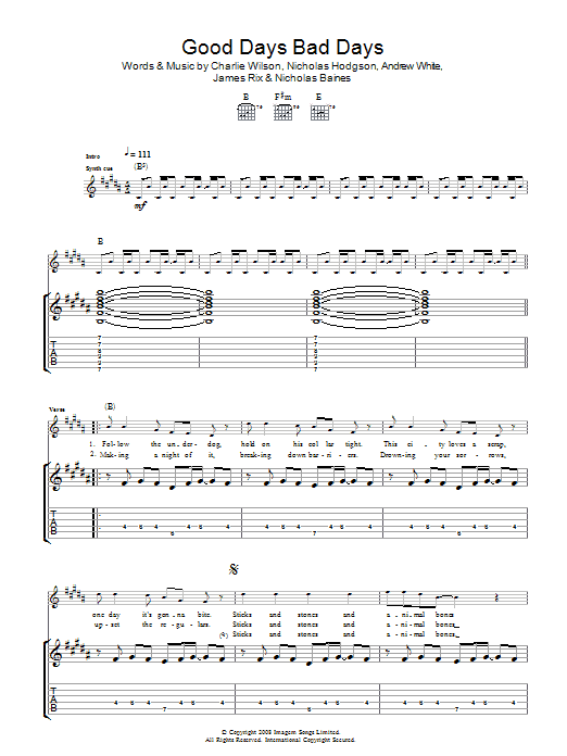 Kaiser Chiefs Good Days Bad Days sheet music notes and chords arranged for Guitar Tab