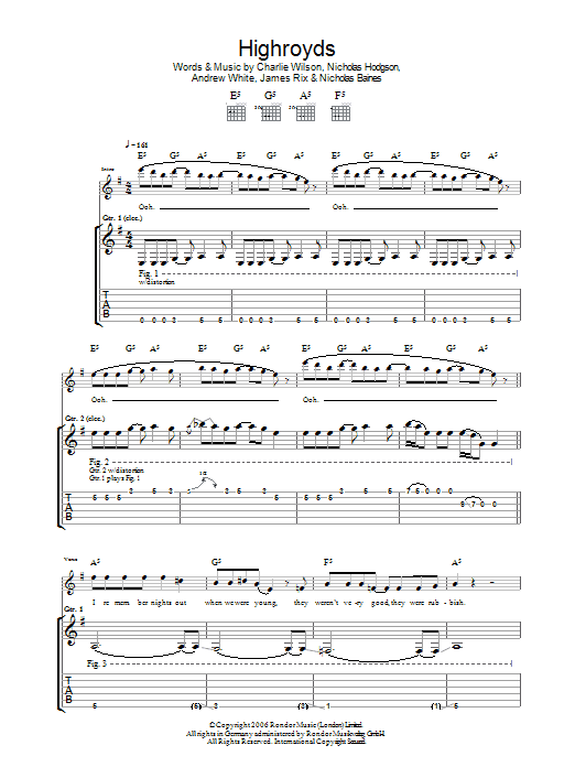 Kaiser Chiefs Highroyds sheet music notes and chords arranged for Guitar Tab