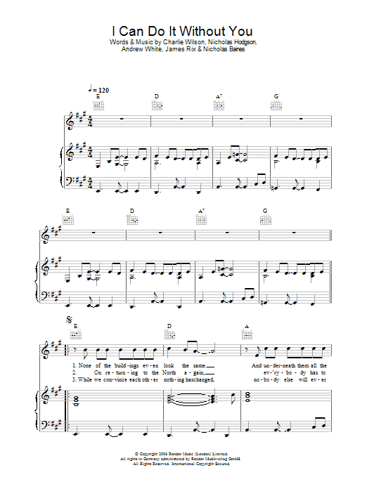 Kaiser Chiefs I Can Do It Without You sheet music notes and chords arranged for Guitar Tab