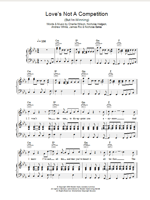 Kaiser Chiefs Love's Not A Competition (But I'm Winning) sheet music notes and chords arranged for Guitar Chords/Lyrics
